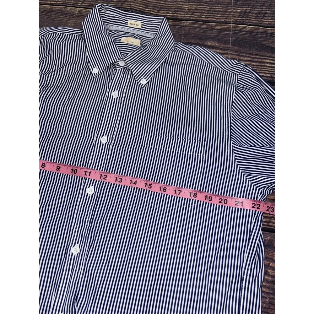 Etiqueta Negra Button Down Dress Blue White stripe Long sleeve Sz L Poplin 80/2 - Picture 5 of 7